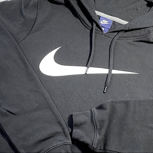 NIKE - BLACK WOMENS SWEATSHIRT - Nike Large ✔️Swoosh Logo - Cropped Hoodie GUC - Picture 3 of 5